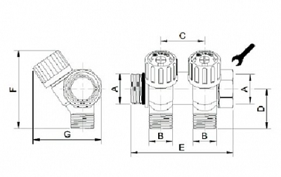 1135951 USYSTEMS коллектор SH 3/4" с вентилями НР/ВР 3x1/2"НР, ц/ц 38мм '5И