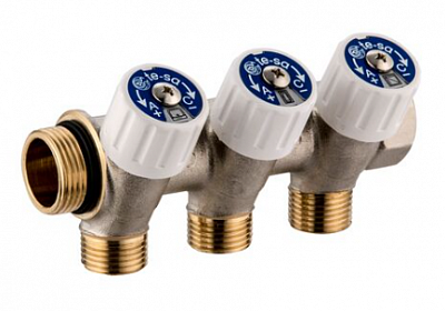 1135951 USYSTEMS коллектор SH 3/4" с вентилями НР/ВР 3x1/2"НР, ц/ц 38мм '5И